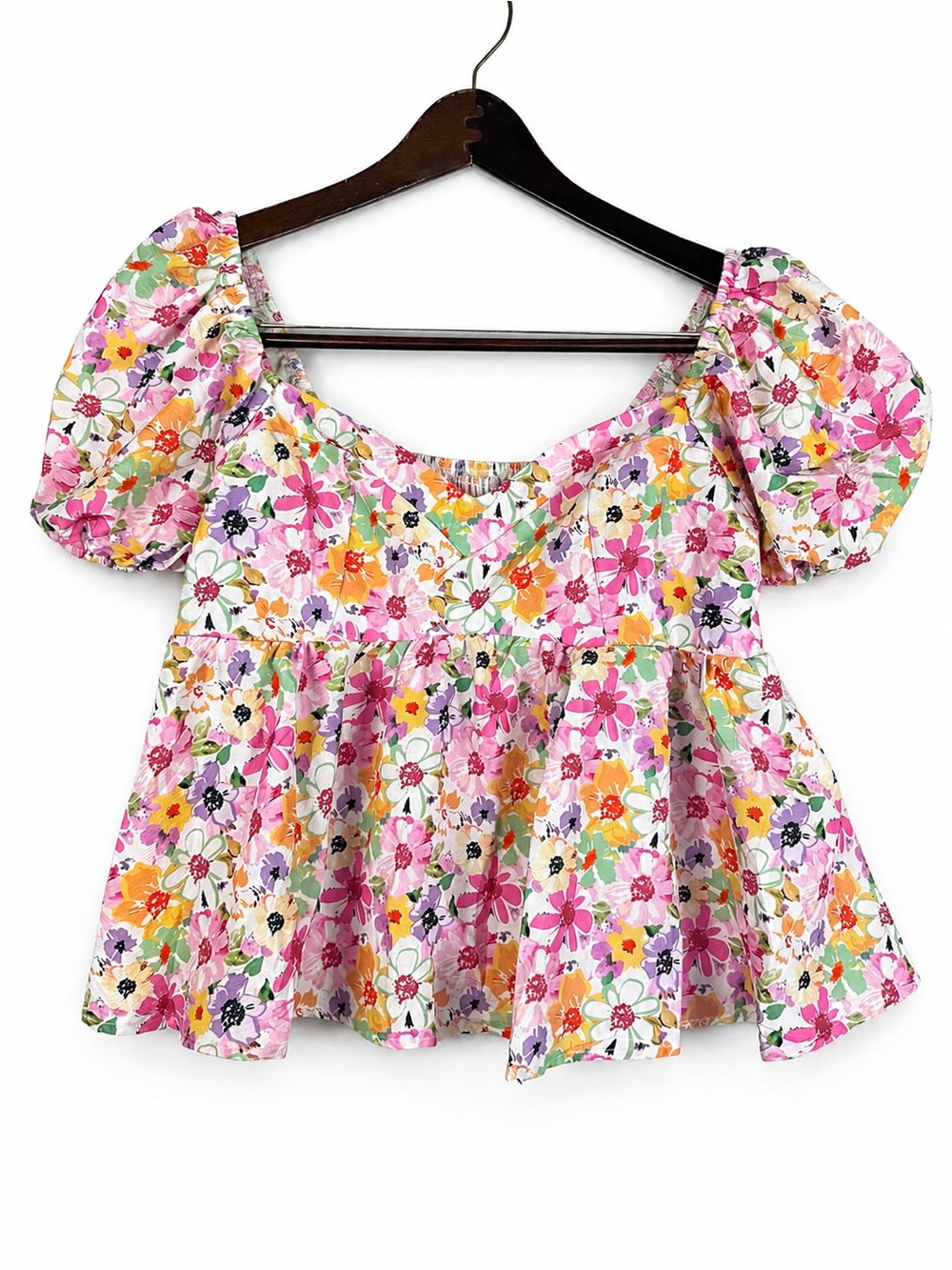 Floral Puff Sleeve Peplum Crop Top XL Cottagecore Coquette Babydoll